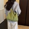 Polka Dot Corduroy Shoulder Bag Casual Hobo Tote with Striped Strap Large Capacity Handbag