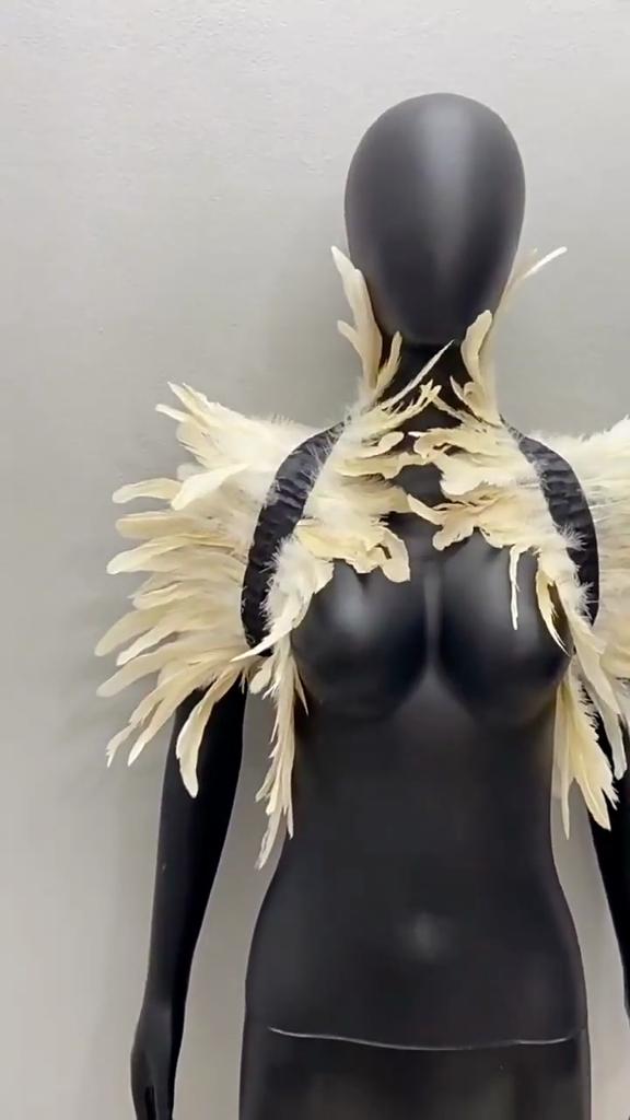 Feather Shawl Cape Costume Cloak With Faux Fur For Performance And Dance Shows