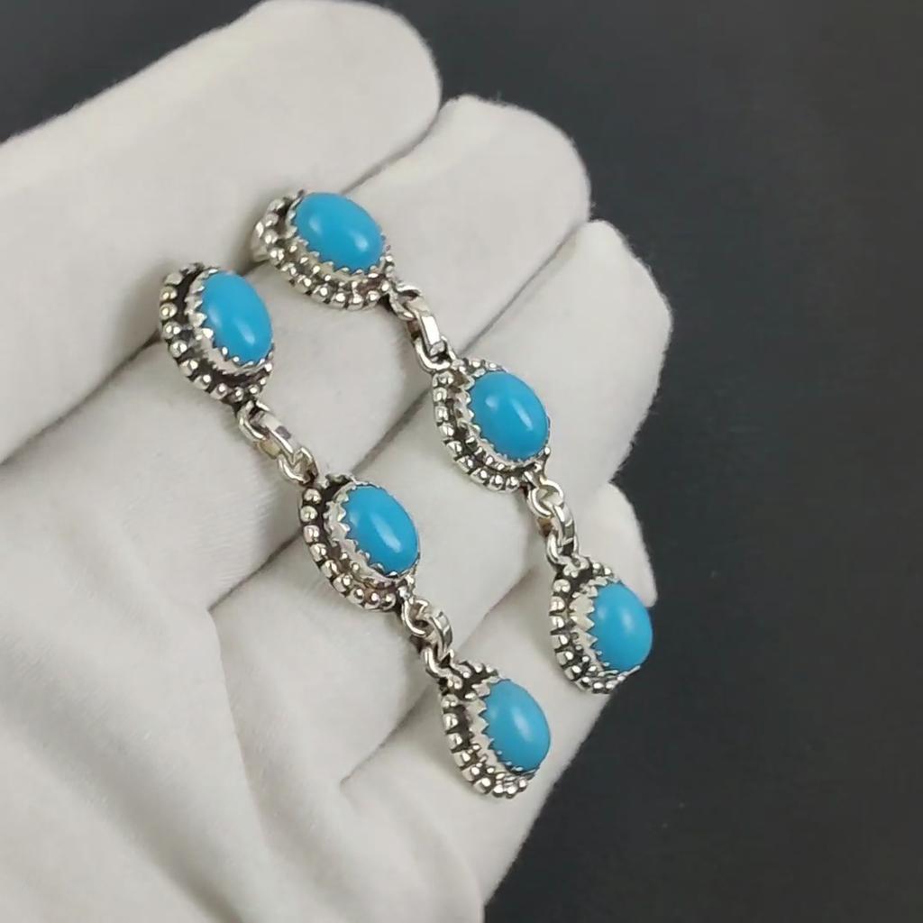 Boucles d'oreilles en pierre gemme turquoise Sleeping Beauty naturelle, boucles d'oreilles en argent sterling 925, boucles d'oreilles pendantes faites main en argent boho, cadeau de Thanksgiving