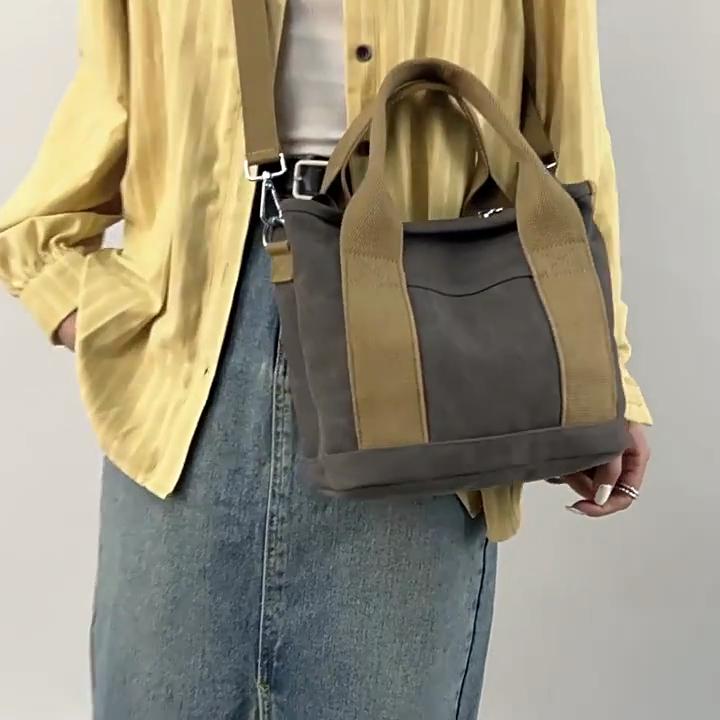 Thickened Thousand-layer Canvas Single Shoulder Handbag Crossbody Bag Large Capacity Multi-compartment Commuter Bag Small Handbag for Going Out