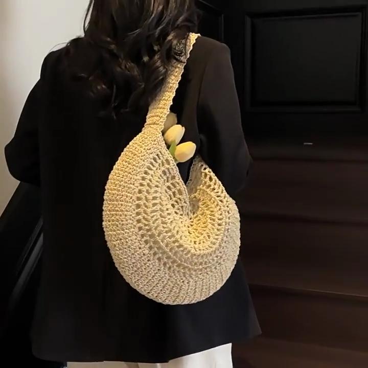 Yogodlns Borsa a Spalla Intrecciata in Paglia Oversize da Donna Casual Grande Capacità Mezzaluna Borsa a Mano Vacanza Estiva Leggera Borsa da Spiaggia Intrecciata a Mano