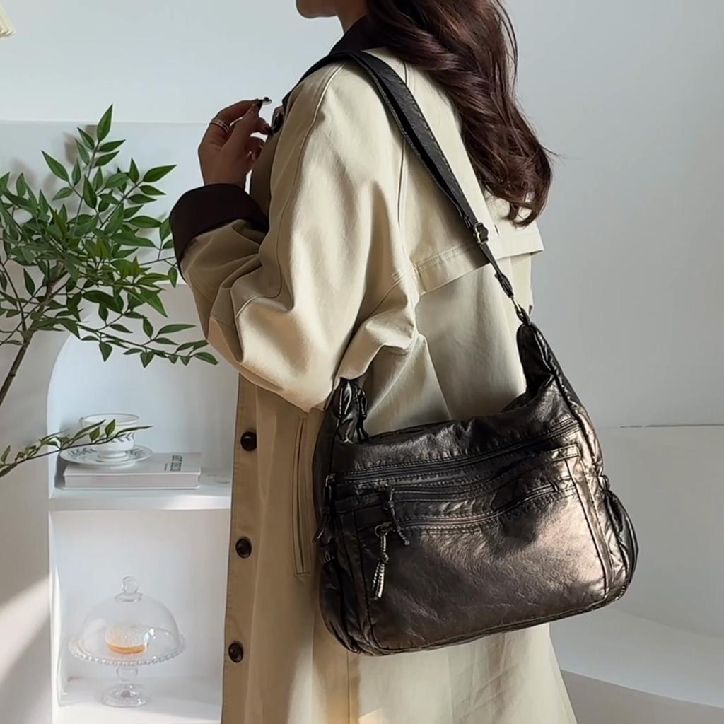Borsa a tracolla da pendolare multi-tasche ad alta capacità in PU da donna, portatile