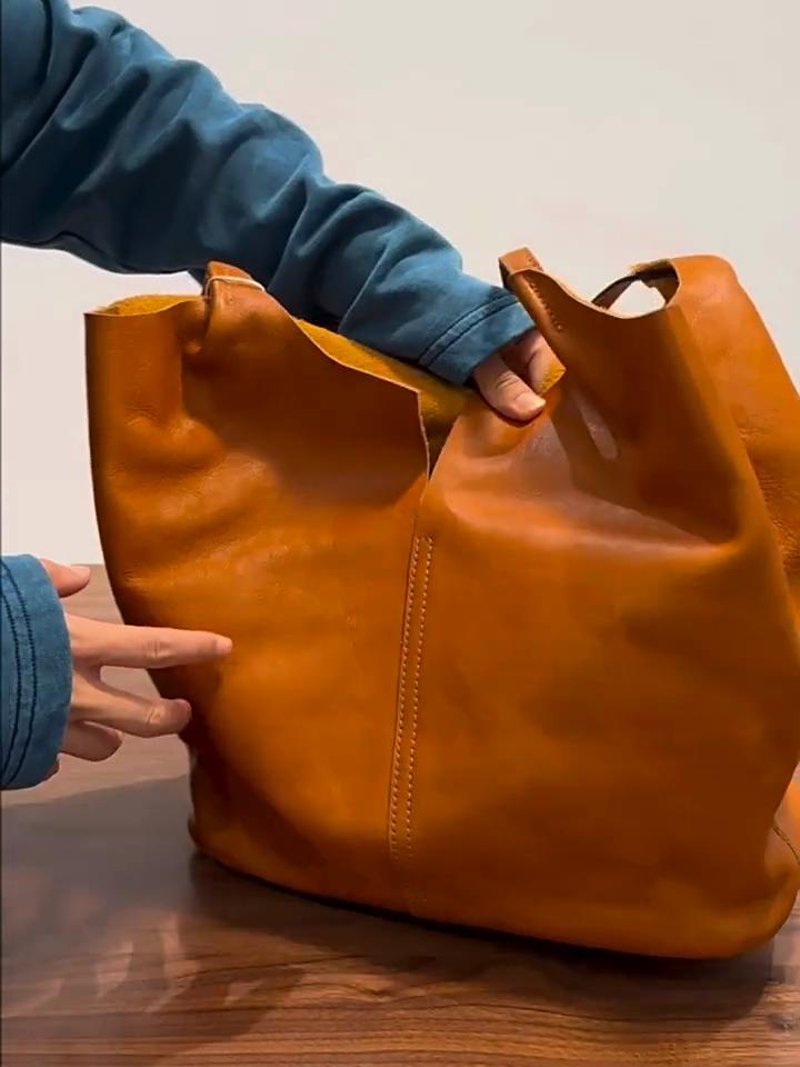 Johnature Ręcznie robiona torba typu tote na co dzień, wszechstronna torba na ramię do dojazdów, duża pojemność, torebka z prawdziwej skóry