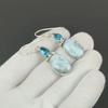 Cercei cu pietre prețioase Larimar și Topaz Albastru, Cercei din Argint Sterling 925, Cercei din Argint Pentru Cadou, Cercei Atârnători Tip Picătură Pentru Cadouri de Aniversare
