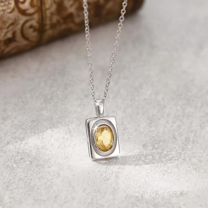 S925 Sterling Silver Necklace Women's Oval Natural Citrine Amethyst Pendant Garnet Peridot Clavicle Chain