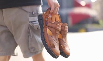 Sommer Klassiske Herresandaler Mykt Lær Strand Sandaler Utendørs Fritid Lett Sandal Pluss Størrelse 39-48