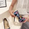 Eilyken Sexy Print Peep Toe Thin High Heels Women Pumps Pole Dancing Ankle Buckle Sandals Shoes