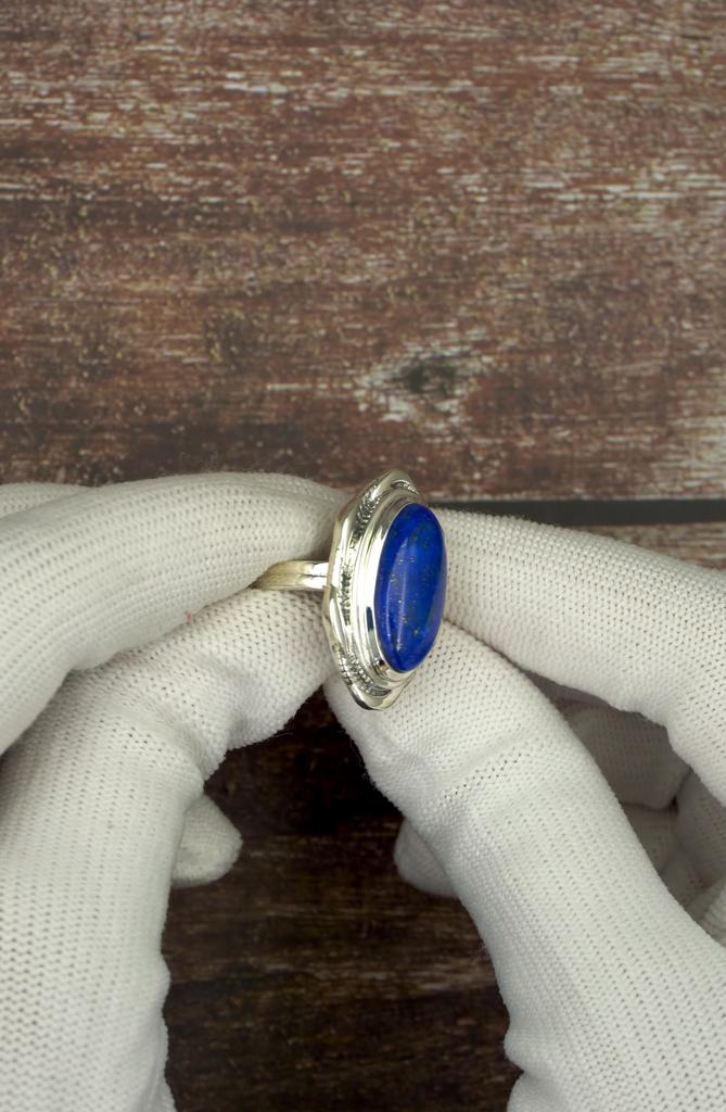 Sterling Silver Lapis Lazuli Ring - Vintage Oval Statement Ring with Rope Border Detail, Christmas Gift for Her, Anniversary Gift