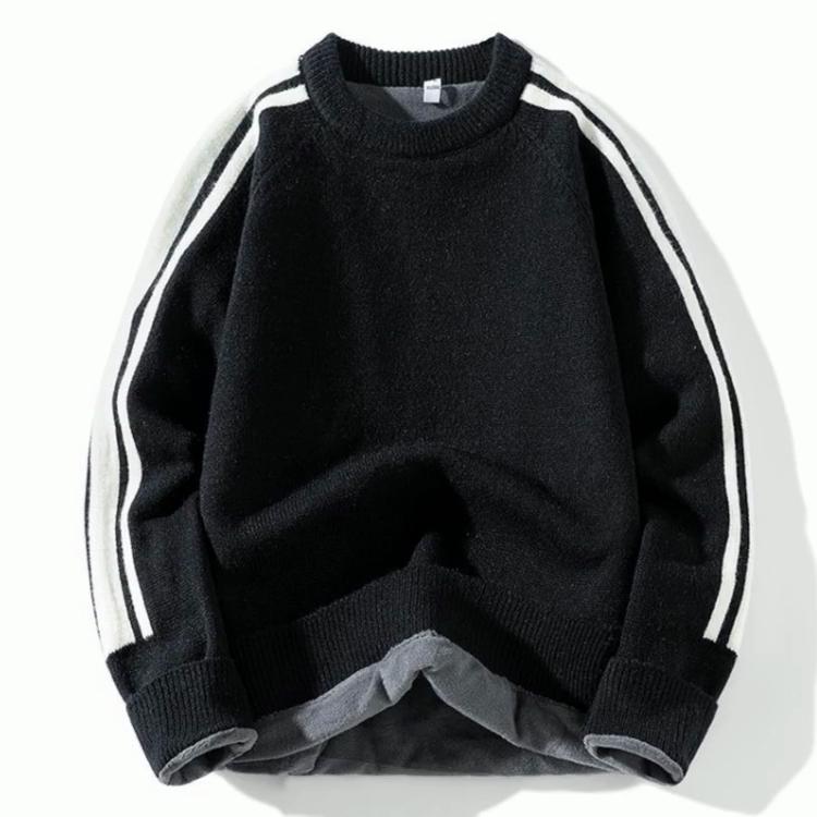 Men's Clothing Round Neck Contrast Color Pullover Lantern Long Sleeve Screw Thread Sweater Knitted Casual Autumn Winter Tops