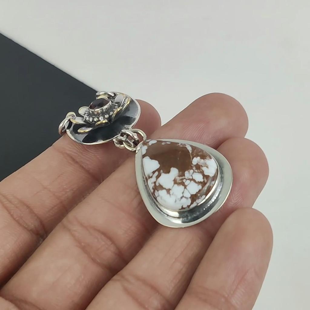 Natural Wild Horse Jasper Gemstone Pendant 925 Sterling Silver- Handmade Design, Everyday Wear Jewelry, Unique Red Garnet Pendant Birthday Gifts