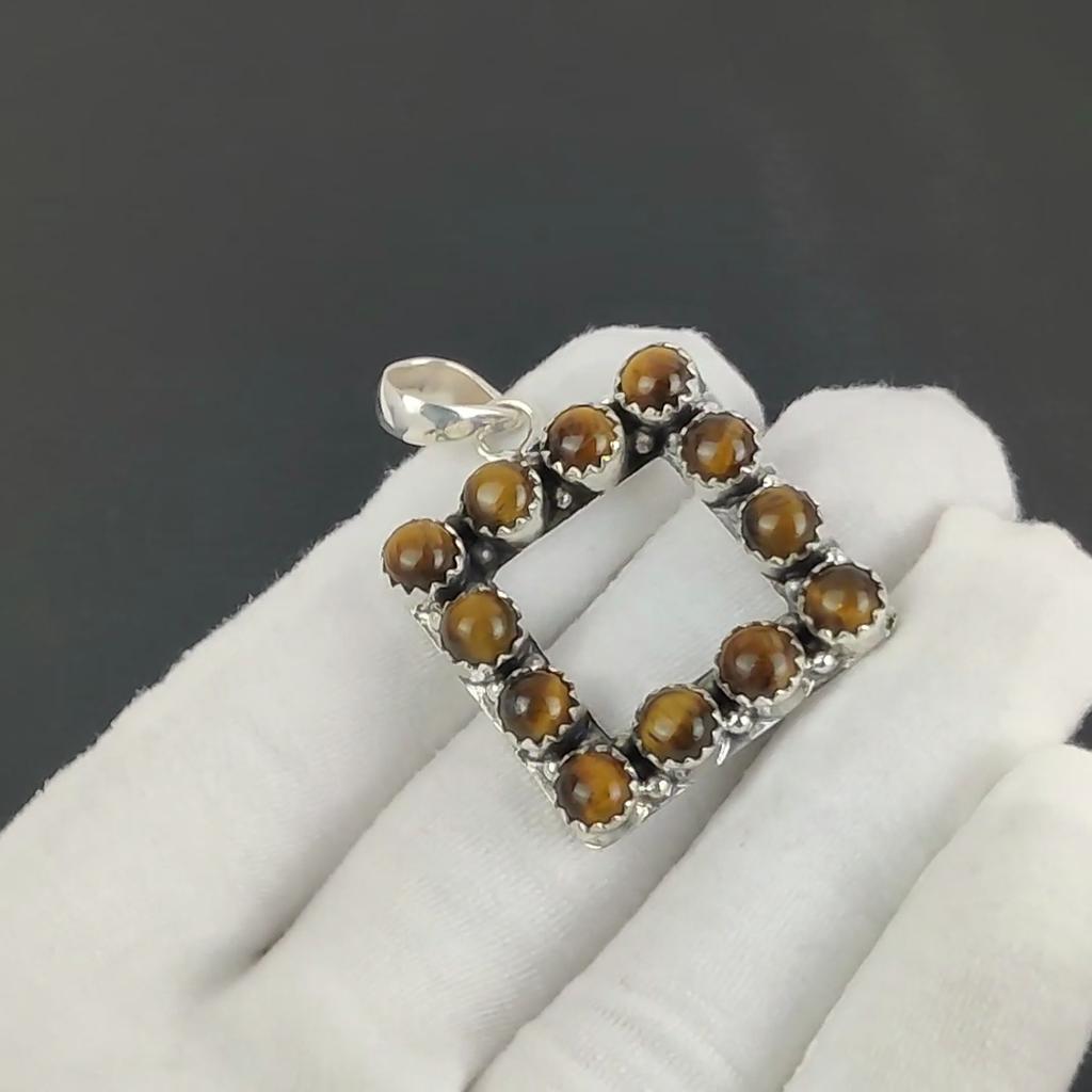 Natural Tiger Eye Gemstone Silver Pendant in 925 Sterling Silver- Handmade Design, Everyday Wear Jewelry, Unique Pendant Mother's Day Gift
