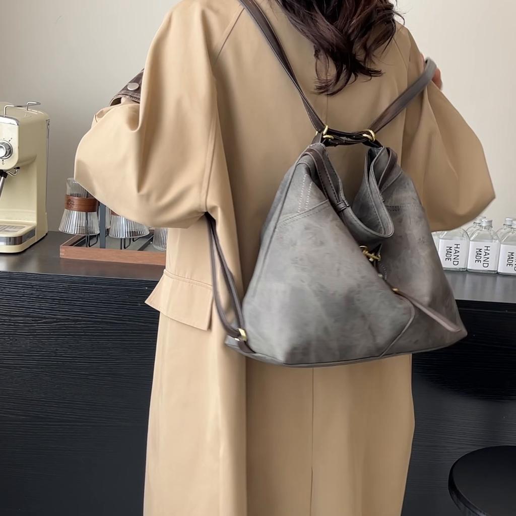 Large Capacity Tote Bag Leather Women's Commuter Shoulder Bag Multifunctional Backpack