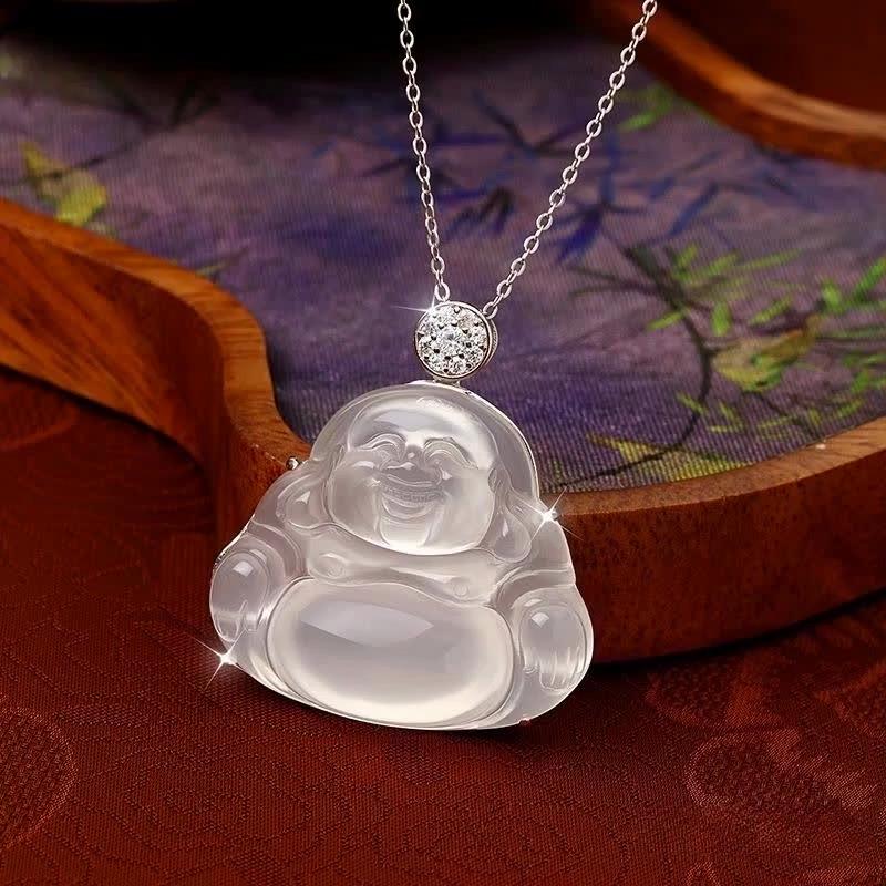 High Ice White Chalcedony Maitreya Buddha Necklace Women's Sterling Silver S925 New Chinese Guochao Buddha Male Clavicle Chain