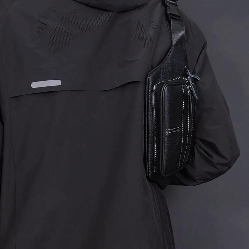 PU Waist Bag Men's Mobile Phone Bag Outdoor Sports Cycling Chest Bag