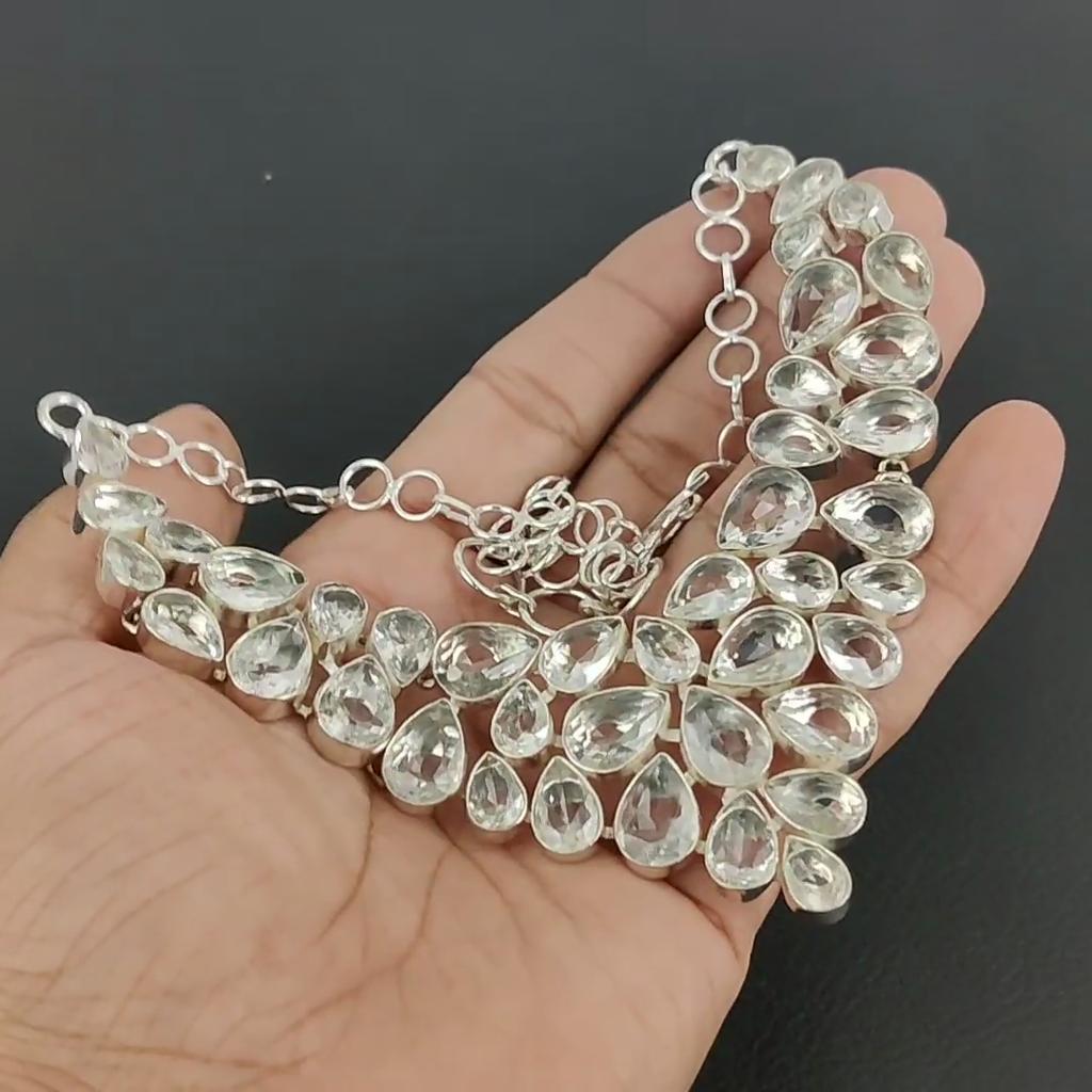 Dainty White Topaz Gemstone Handmade 925 Sterling Silver Necklace, White Topaz Silver Necklace For Wife, Unisex Necklace Mother's Day Gift