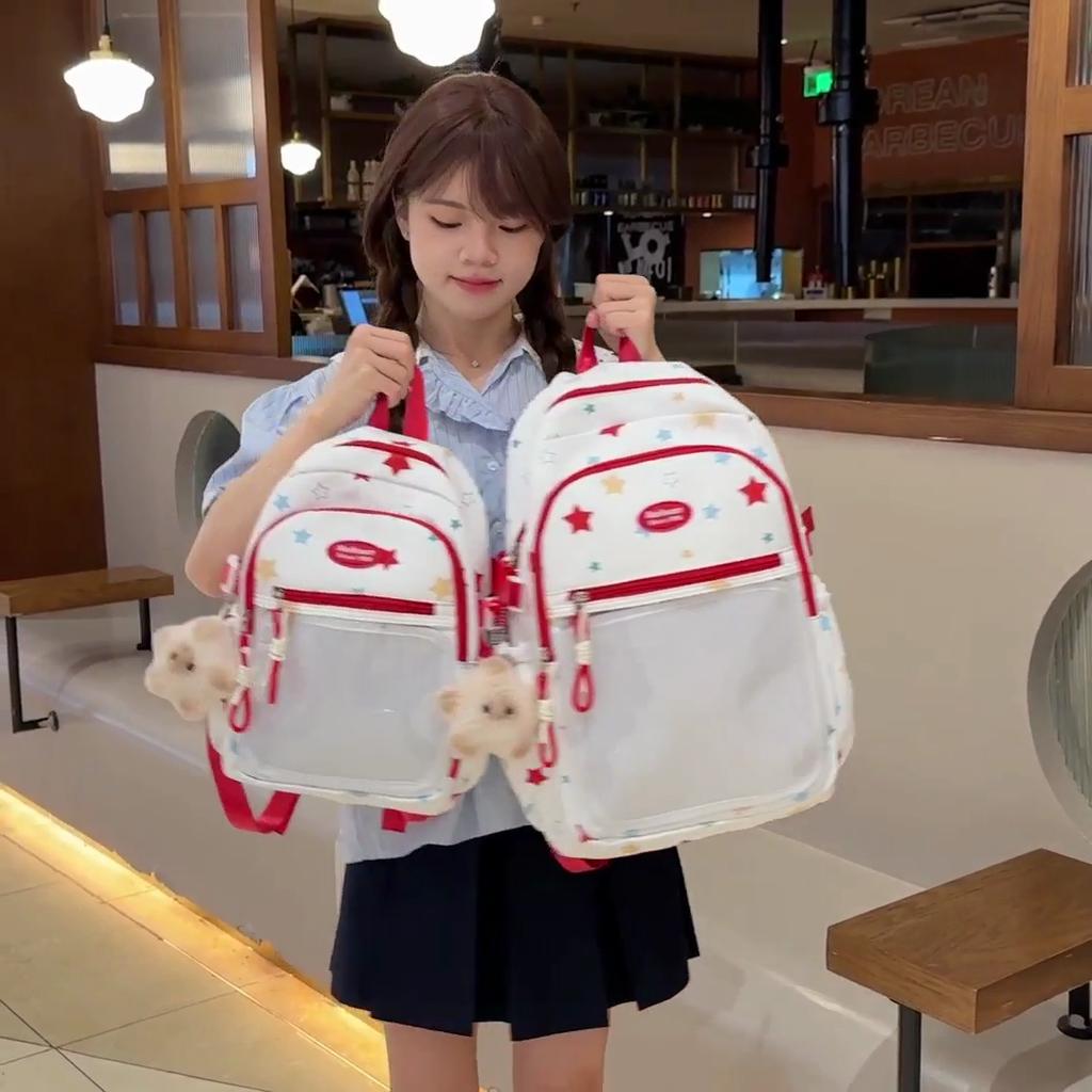 Graffiti Star Print Backpack Junior High School Student Schoolbag Girls Lightweight Backpack