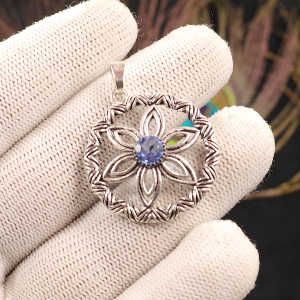 Piatră prețioasă Tanzanit naturală Argint Sterling 925 Bijuterie la modă Pandantiv 1,48" CP-29-8