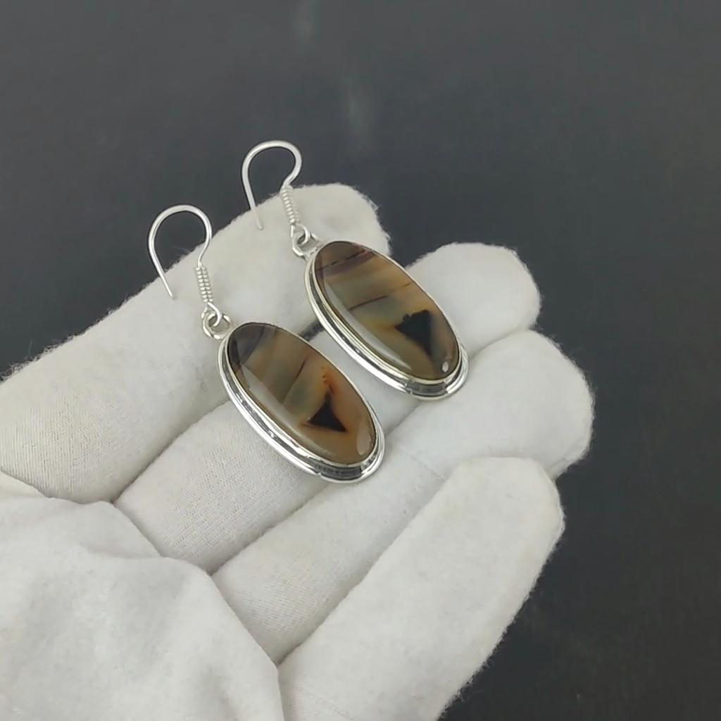 Přírodní Montana Achát Drahokam Starožitné Náušnice 925 Sterlingové Stříbro Náušnice, Boho Stříbrné Šperky Visací Náušnice, Dárky K Narozeninám Dárky Pro Ni