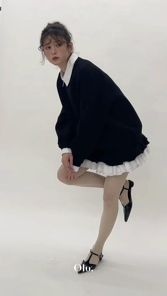 Korean Style Autumn Winter Women Hoodies Turn-Down Collar Patchwork Striped Oversized Pullover Layered Ruffles Outerwear