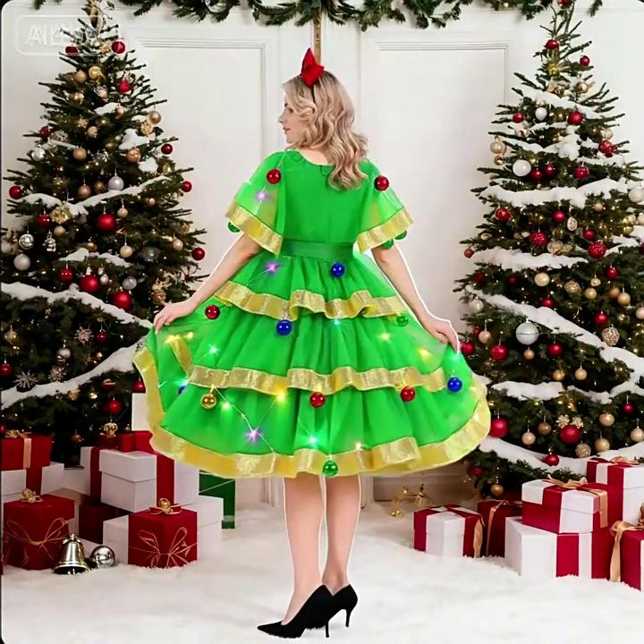 Christmas, Adult Cute Green Elf Christmas Tree Costume Christmas Day Costume