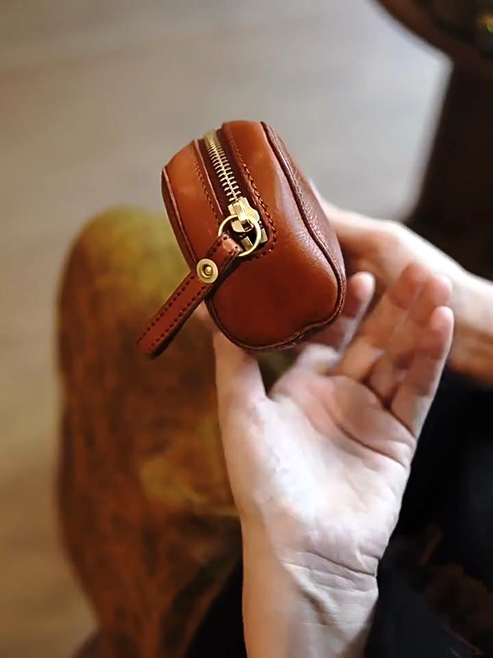 Vintage Skórzana Portmonetka Mini Portfel na Zamek Mała Saszetka na Monety Przenośny Brelok Torba do Przechowywania Słuchawek Kosmetyczka dla Kobiet Mężczyzn