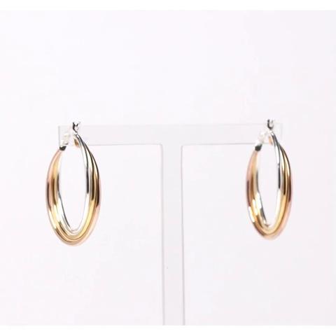 LeCalla S925 Sterling Silver Light-Weight Three-Tone Intertwining Round Tube Polished Hoop Earrings for Women 33MM