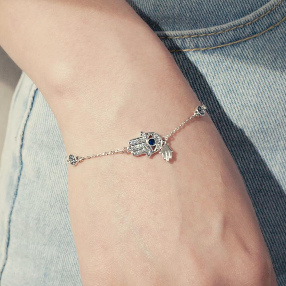 Bamoer Authentic 925 Sterling Silver Hand of Fatima Chain Link Bracelets
