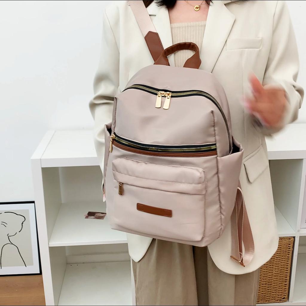 Casual Nylon Backpack Purse with Multiple Front Zipper Pockets Top Handle Everyday Daypack for Women