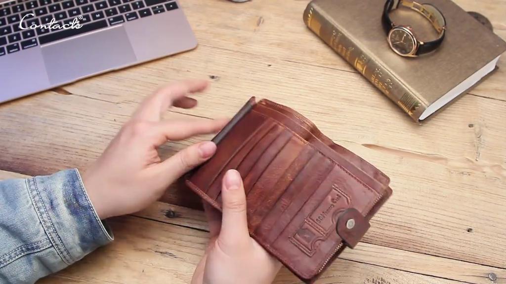 Johnature Crazy Horse Leder Vintage Solid Zipper & Haspe Kurze Geldbörsen Multifunktions Clutch Herren Geldbörse