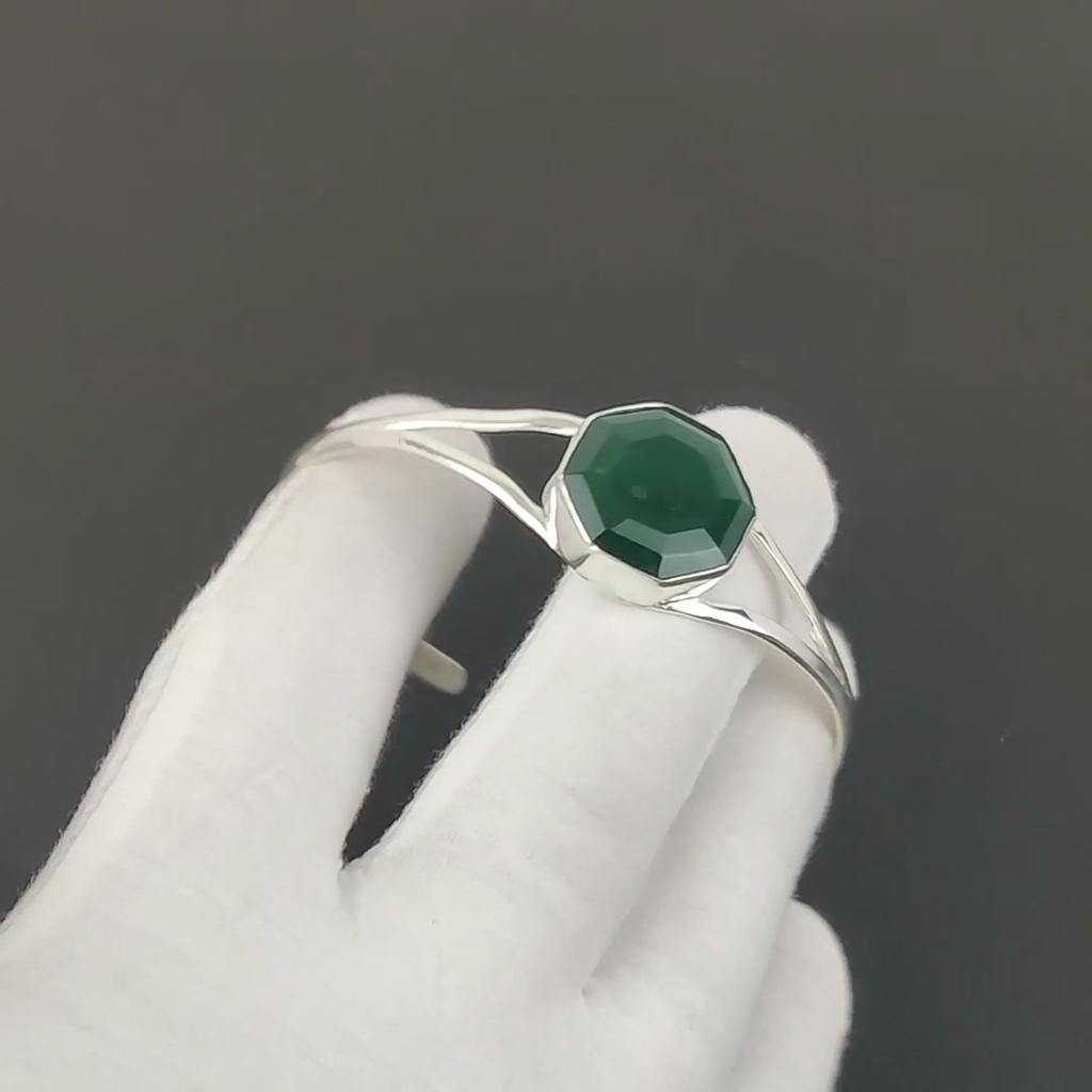 Grüner Turmalin Sechseck Edelstein Handgefertigter Armreif 925 Sterling Silber Armreif, Turmalin Armband für Ehefrau, Unisex Armreif zum Verschenken