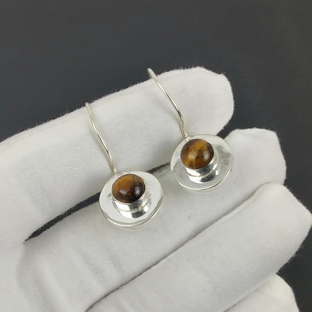 Natural Tiger Eye Gemstone Earrings, 925 Sterling Silver Earring, Handmade Boho Silver Jewelry Dangle Earrings, Birthday Gift