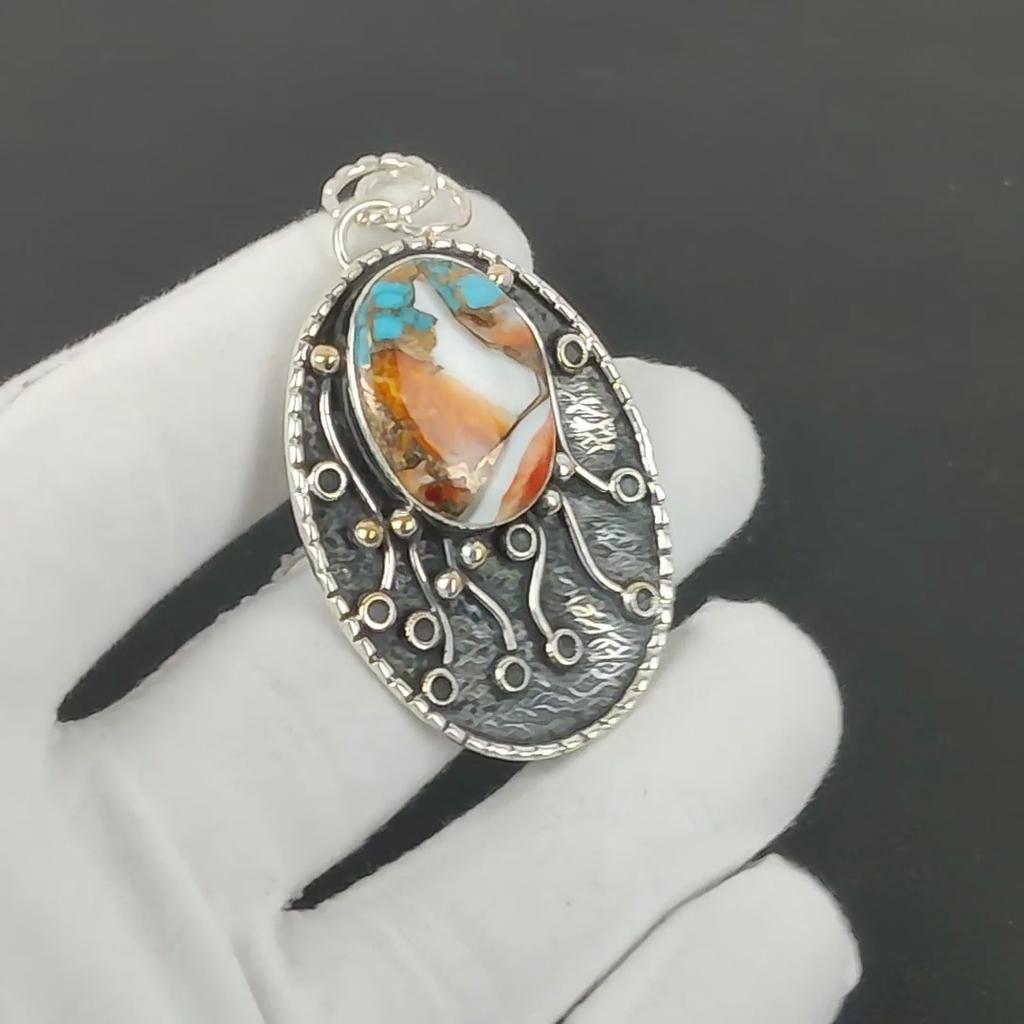 Orange Spiny Oyster Pendant, 925 Sterling Silver Handmade Jewelry, Orange Spiny Oyster Silver Pendant, Party Wear Jewelry For Women's, Pendant Gift