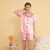 Women’s Summer Piped Solid Color Homewear 2 Piece Short Sleeve Shorts Pajama Set Casual Polo Collar Loungewear