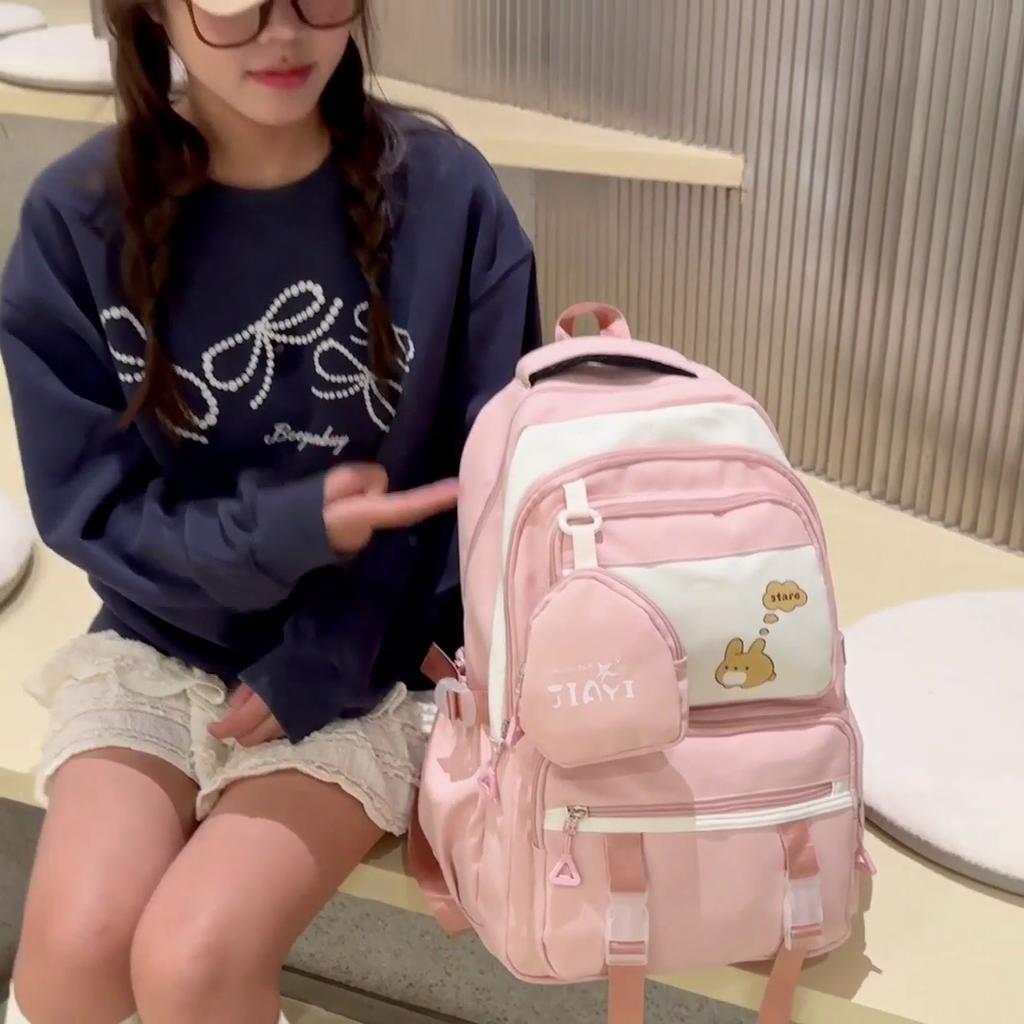 Lightweight Large Capacity Backpack Rabbit Print Student Backpack Women's Schoolbag with Coin Purse