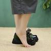 Johnature Genuine Leather Pumps Thick Soled Round Toe Mixed Colors Lace-up Fashion Versatile Women's Shoes