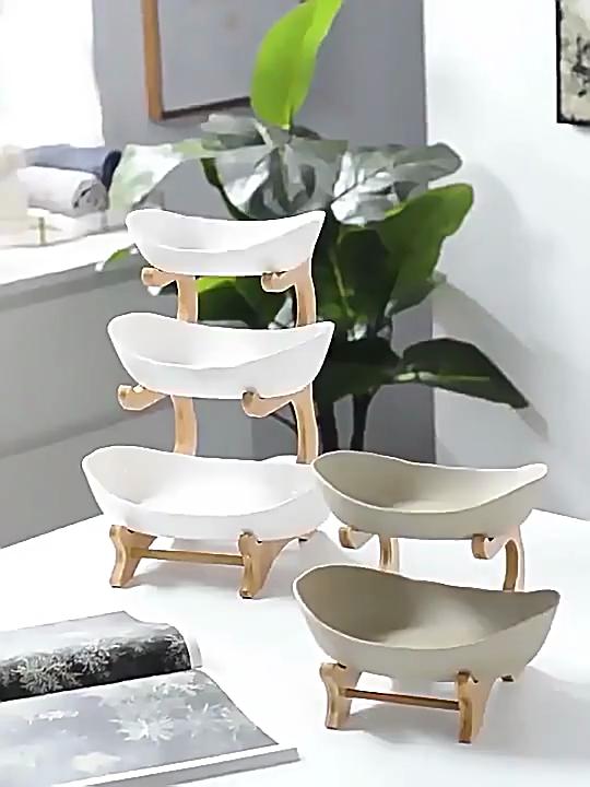 3-stöckiger Obstkorb für die Küchentheke, Keramik-Obstschale, Große Obstschalen zur Aufbewahrung von Obst und Gemüse, Fruteros para Cocina, Weiß