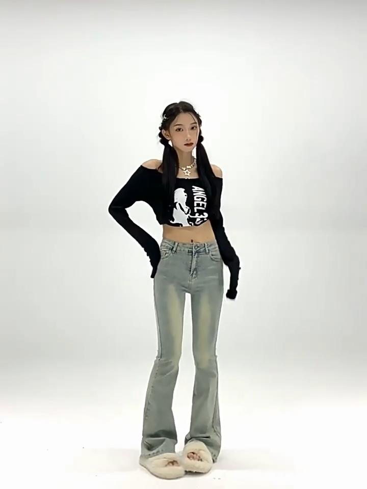 Women's High Waisted Slim Retro Light Colored Flared Pants