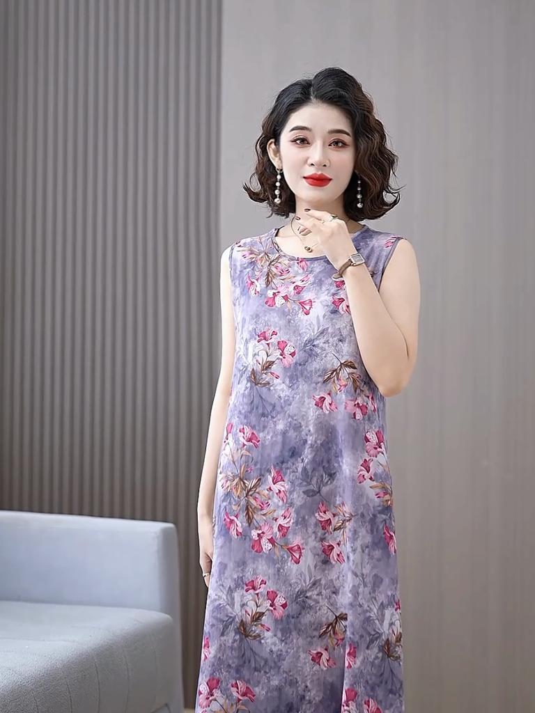 Elegant Sleeveless Dresses for Women Clothes Loose Plus Size Vintage Summer Long Dress