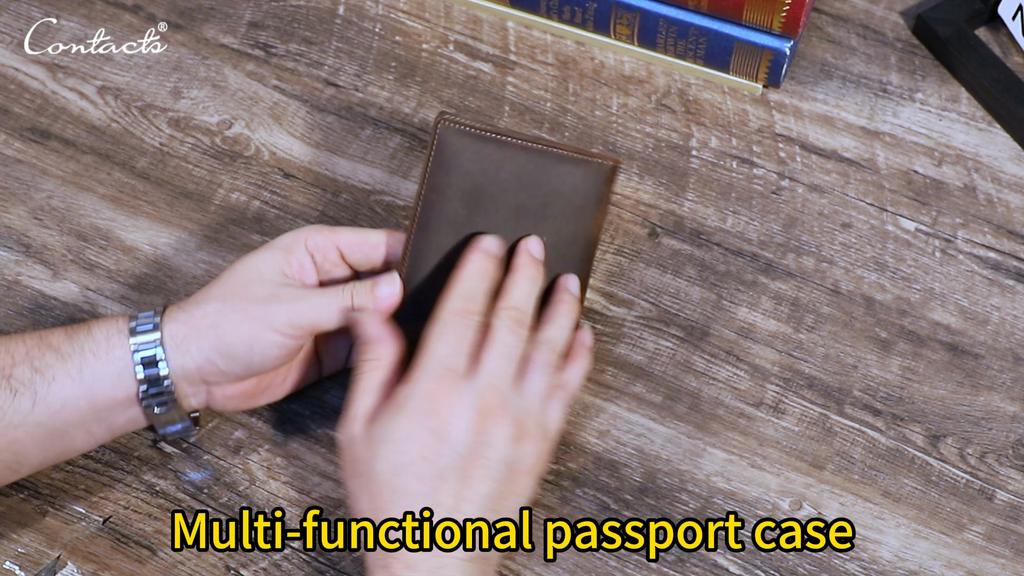 CONTACT'S Genuine Leather Travel Wallet with Passport Holder RFID Blocking Business Credit Card Holder Anti-lost Purse