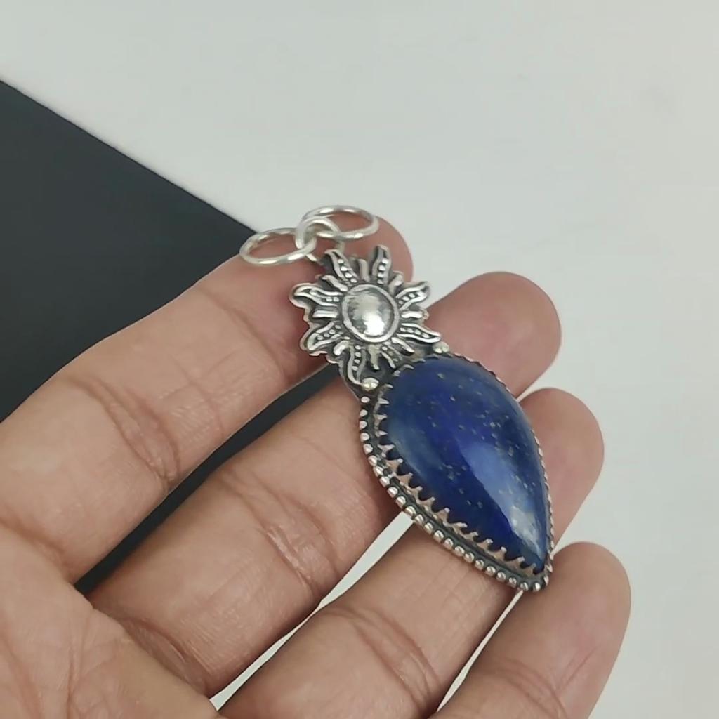 Natural Lapis Lazuli Gemstone Pendant 925 Sterling Silver- Handmade Design, Everyday Wear Jewelry, Unique Lapis Lazuli Pendant Father's Day Gifts