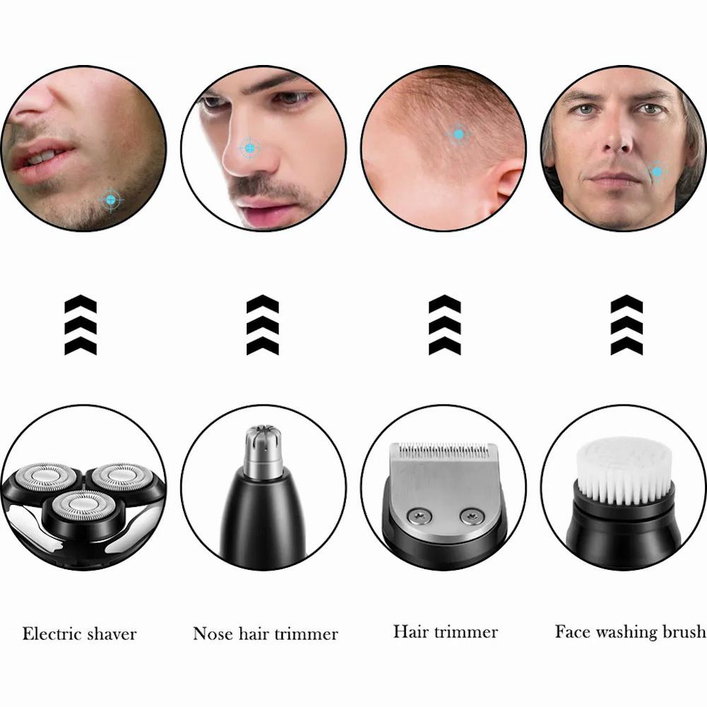 4-in-1 Beard Trimmer for Man Waterproof Electric Shaver with 3 Floating Heads Clipper USB Charging Digital Display