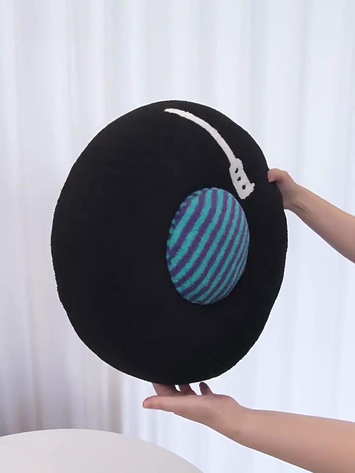 Cute Plush Record Pillow For Sofa And Car Interior Decor With Embroidered Design