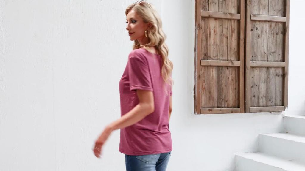 Γυναικείο T-shirt με Βαθύ V Λαιμόκοψη Κοντομάνικο Χαλαρή Εφαρμογή Μονόχρωμο Casual Βασικό Top