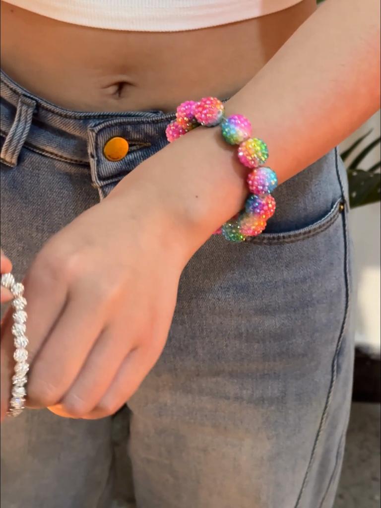Lively and Cute Colorful Resin Inlaid Water Diamond Sparkling Bead Bracelet for Women's Jewelry Simple and Versatile Rainbow Bracelet