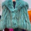 New 100% Real Raccoon Fur Striped Large Lapel High Waist Short Quilted Fur Coat