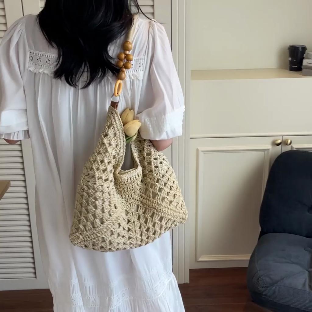 Handwoven Crochet Boho Tote Bag for Women Summer Beach Travel Casual Use