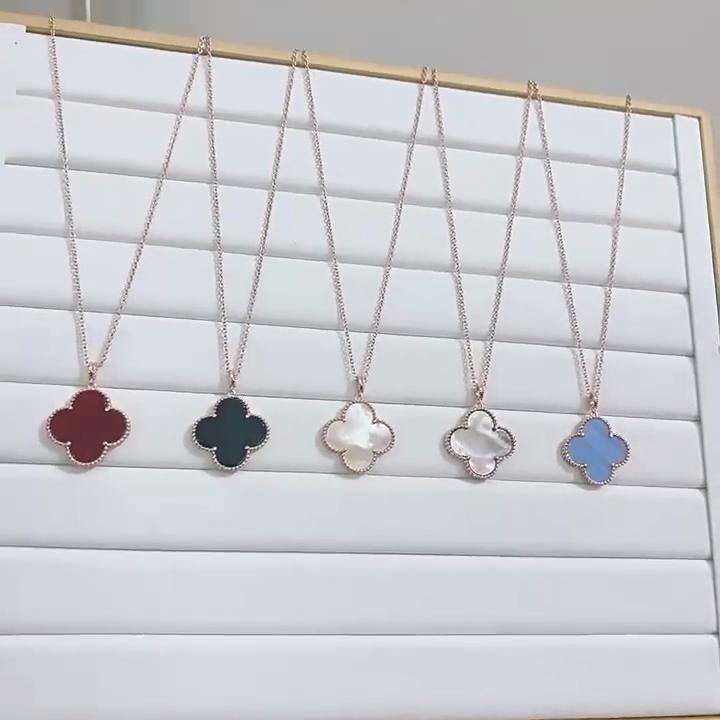 Large Four-leaf Clover Necklace Red Agate White Mother-of-pearl Purple Turquoise Sweater Chain