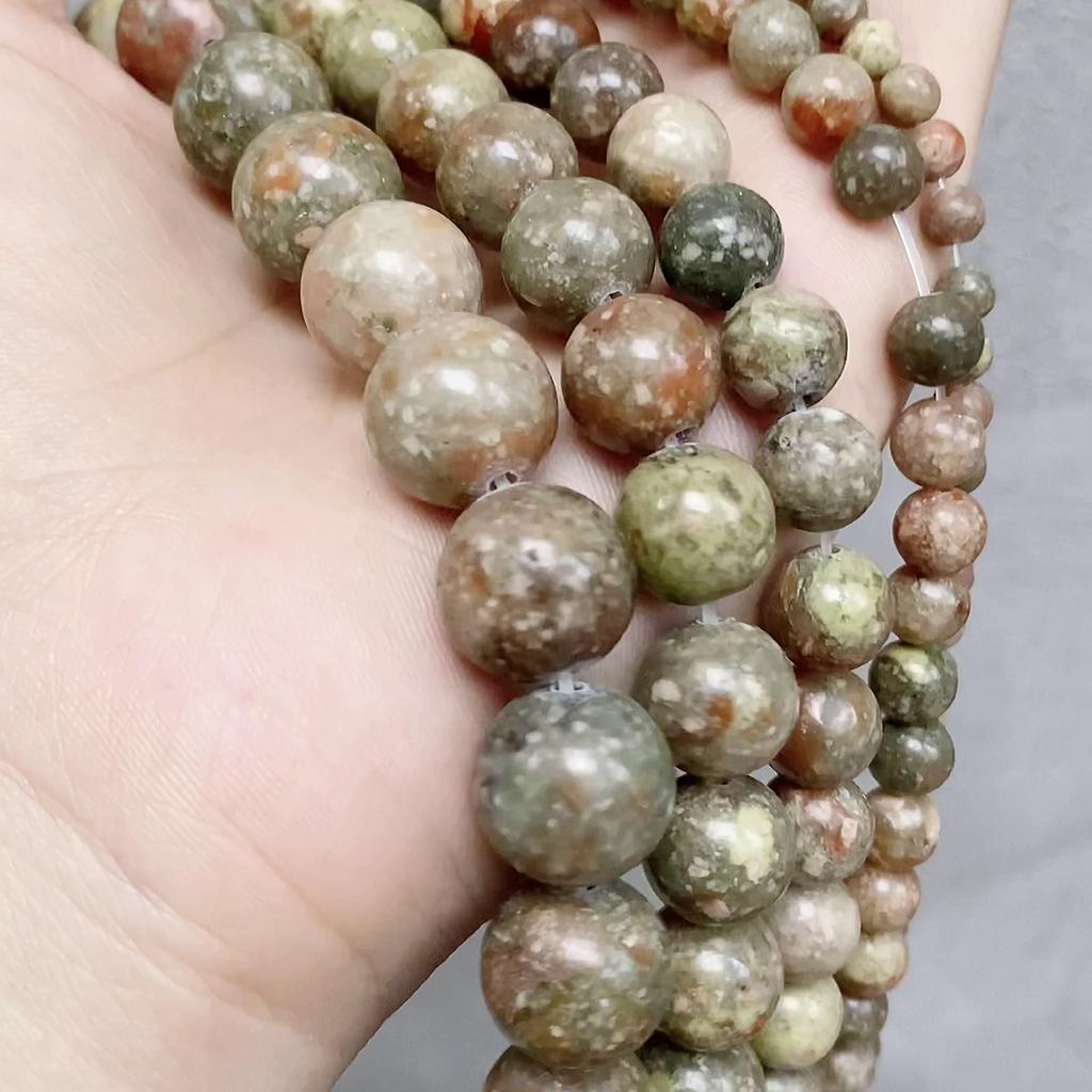 4 6 8 10 12MM Cuentas de piedra unakita de piedra natural Espaciador de bricolaje Accesorios sueltos para hacer joyas Pulseras de dijes