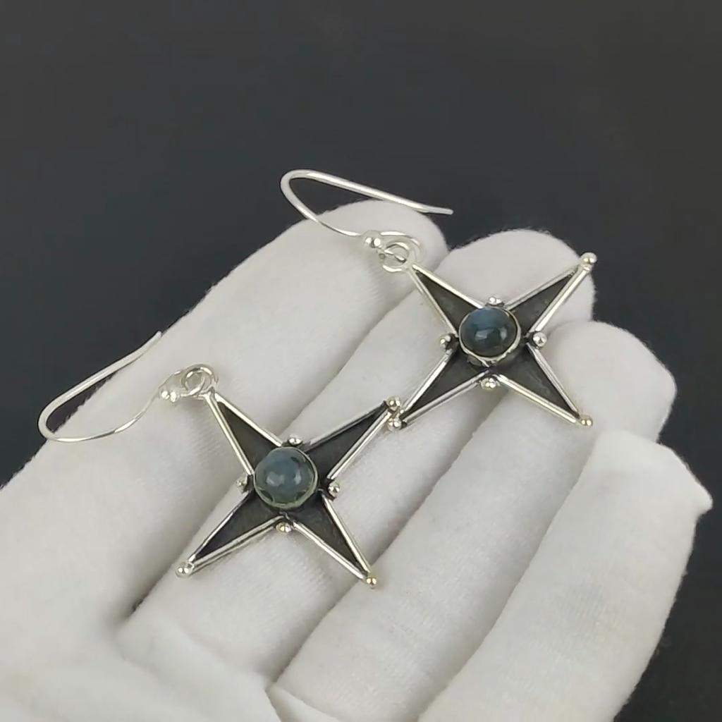 Natural Blue Flash Labradorite Gemstone Star Shape Earrings, 925 Sterling Silver Earring, Handmade Boho Silver Jewelry Dangle Earrings, Birthday Gift