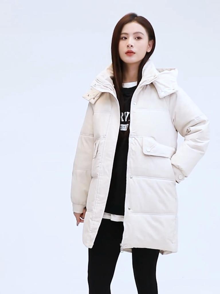 Cotton-padded Women's Medium and Long Hooded Versatile Fashion Middle-aged and Young People's Tops Thickened Warm Jackets Down Cotton-padded Clothes